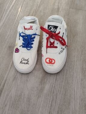 Fun FashionWhite Sneakers with Red & Blue Laces🆕✨